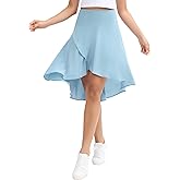 Origiwish Women's High Waist Flowy Midi Skirts Asymmetric Ruffle Hem High Low Skorts with Built-in Shorts