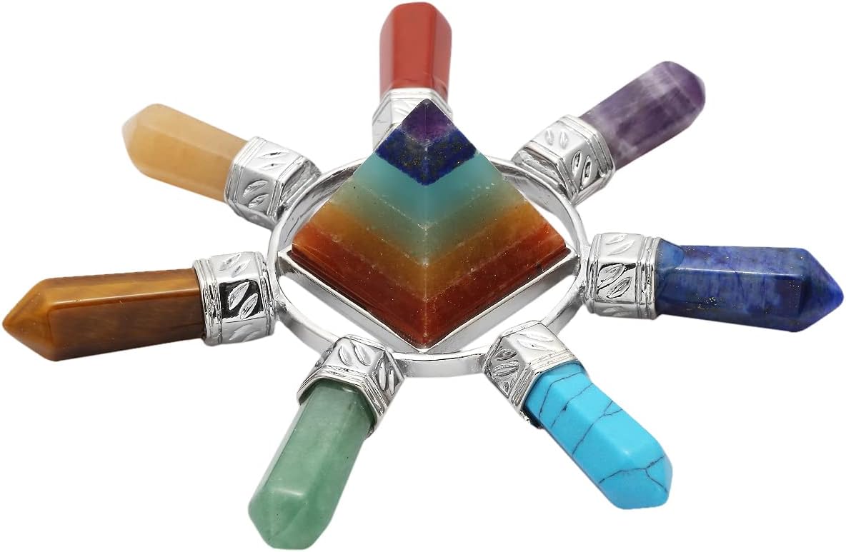 Indoor Fountains & Accessories - Rockcloud Pyramid & 7 Chakra Points Energy Generator,Reiki Healing Crystal Stone,Mixed Stone