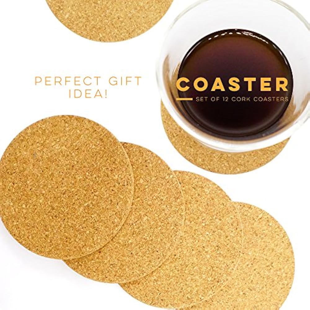 Set Coasters Of 12 Absorbent Cork (Circle) Best For Drinks Office, Home