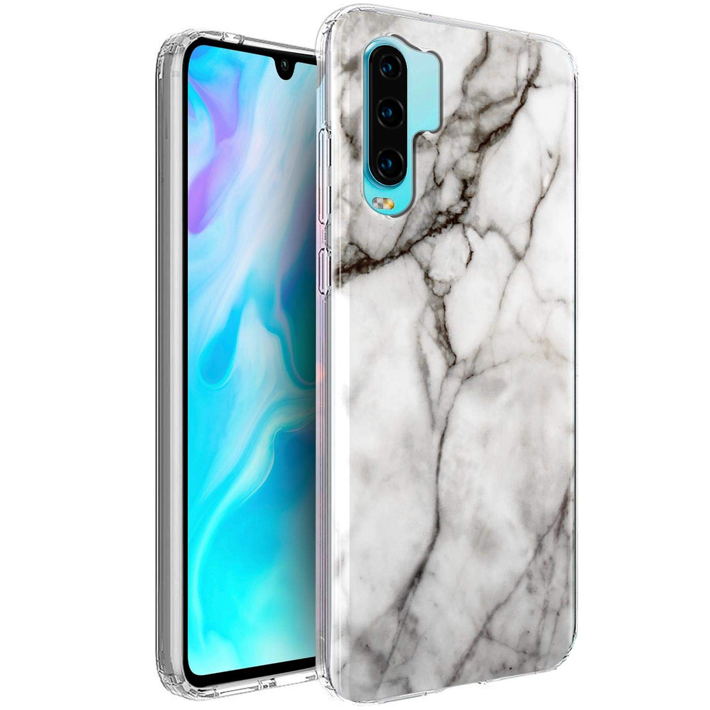 Verco Phone Case for Huawei P30 Pro, Shockproof Bumper for Huawei P30 Pro Cover Silicone, Back Case clear with motive, marble