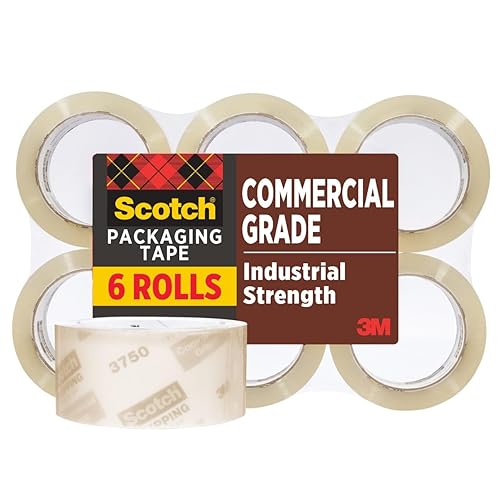 Scotch Commercial Grade Shipping Packaging Tape, 1.88" x 54.6 yd, Designed for Packing, Shipping and Mailing, Guaranteed to Stay Sealed, 3" Core, Clear, 6 Rolls (3750-6)