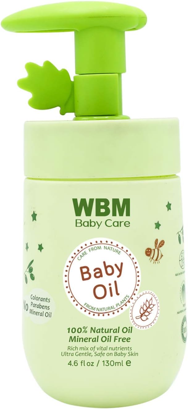 WBMCare Baby Oil, Moisturizing Baby Massage Oil, Mineral Oil Free, Enriched with 100% Natural Ingredients and Vitamin E for Gentle Baby Care - 4.3 fl oz