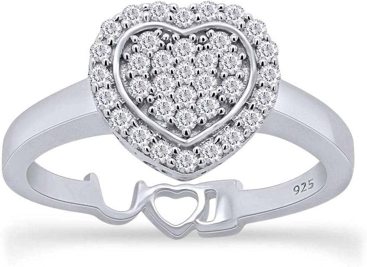 1/4 Carat White Natural Round Diamond I Love You Promise Heart Ring In