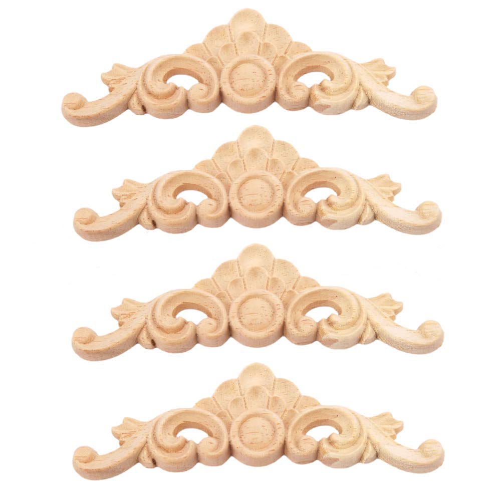 Wood Carved Moulding Applique Long Onlay 4pcs 13 * 4cm Unpainted Flower Door Home Decor European Style