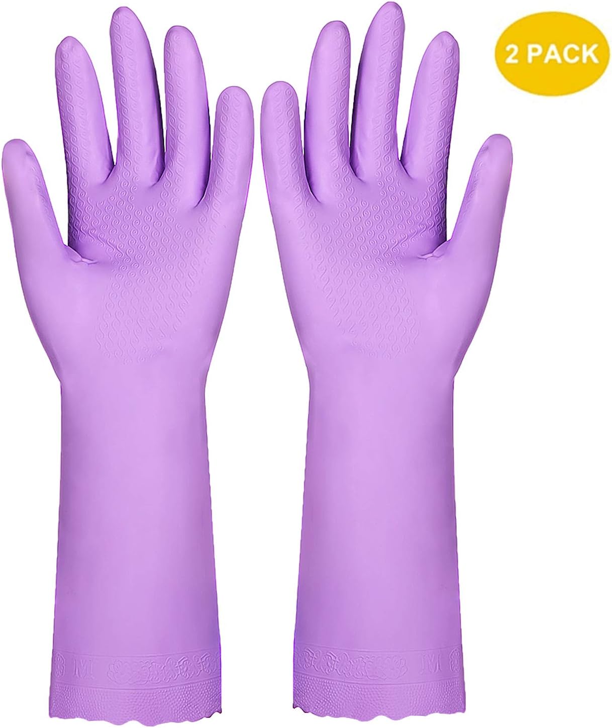Elgood Deluxe washing up gloves with latex free,cotton lining,Vinyl cleaning gloves 2 Pairs(Purple, M+L)