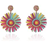 Boho Statement Raffia Starfish Flower Earrings for Women Handmade Bohemia Summer Beach Jewelry Drop Dangle Earrings