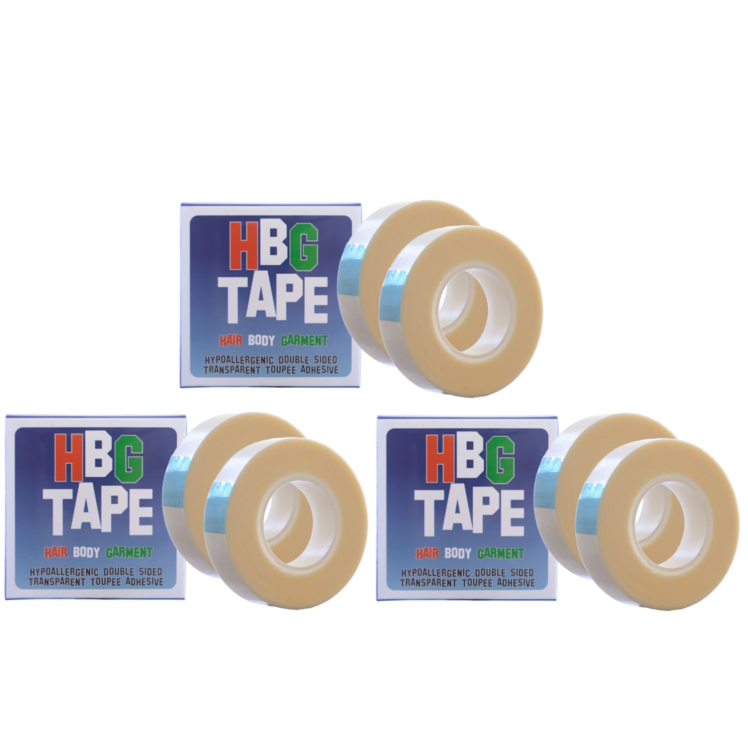 6 x HBG Hypoallergenic Toupee Wig Tape Double Sided Transparent Adhesive Dress Body 5m x 12mm (16ft x 0.5ins approx ) Roll Bulk Value Pack
