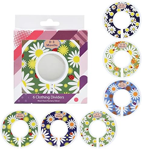 Baby Closet Clothing Dividers – Set of 6 Nursery Organizers – Wardrobe Rack Dividing Label Cards with Age & Size Indications (0-24 Months) – Decorative Bedroom Organization System
