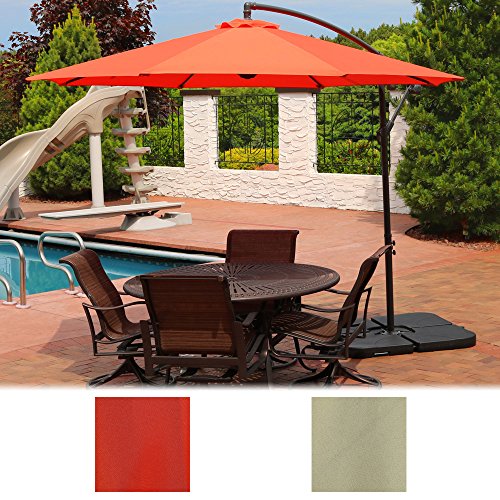 Sunnydaze Steel 10-Foot Offset Patio Umbrella with Cantilever, Crank, and Cross Base, 8 Steel Ribs
