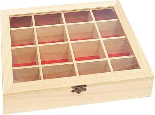 Acan Caja de Madera con 16 Compartimentos y Fondo Granate: Amazon.es: Hogar