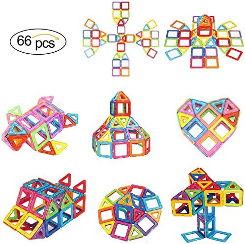 Magnetic Blocks, Magnetic Building Blocks Toys for Girls Boys Educational Magnetic Tiles Set for Toddler with Storage Bag - 66pcs
