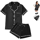 4Pcs Womens Satin Silky Pajama Sets Short Sleeve Shirt XS-4XL Floral Pajamas Set Soft PJ Loungewear Sleepwear