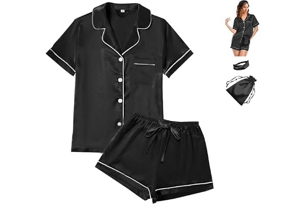 WJing Yi Jia 4Pcs Womens Satin Silky Pajama Sets Short Sleeve Shirt XS-4XL Floral Pajamas Set Soft PJ Loungewear Sleepwear