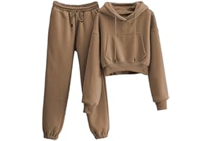 GTLIAE Sweatsuits for Women 2 Piece Set Crop Fleece Lining Hoodies Jogger Sweatpants Sweat Suits