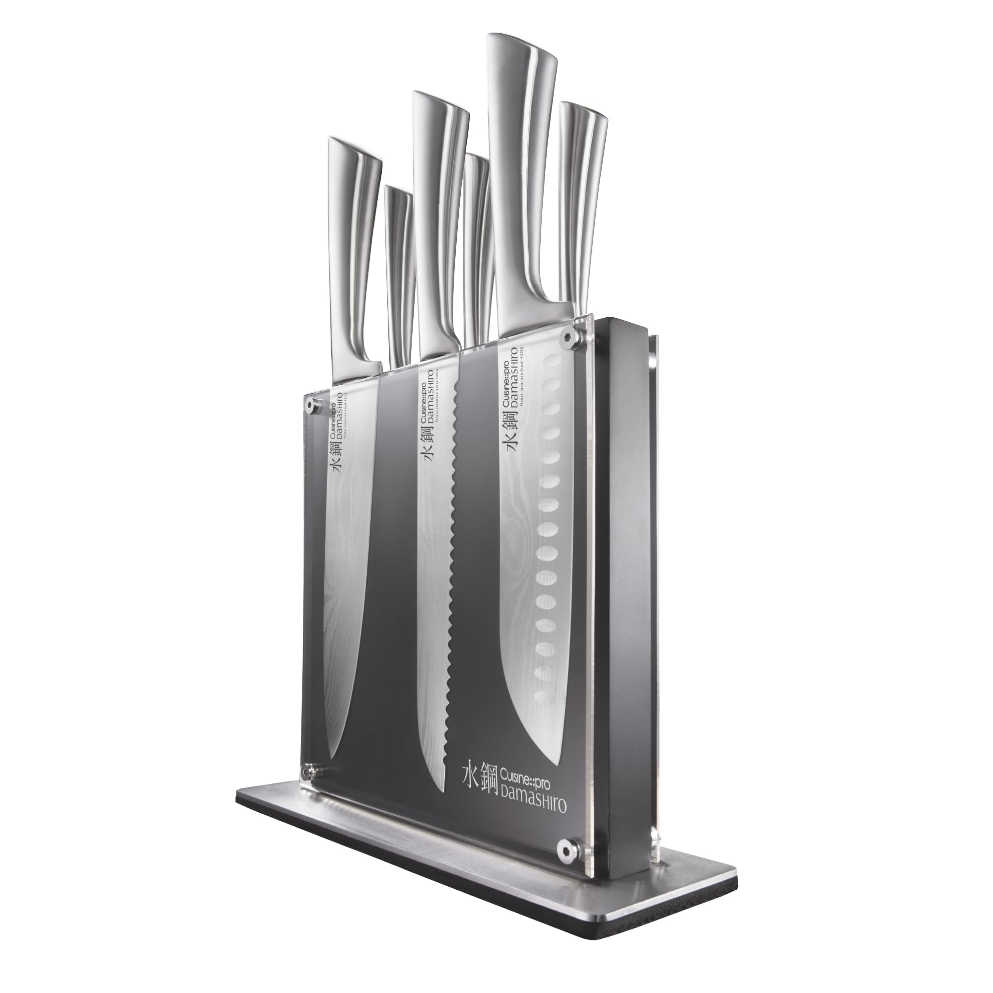 Photo 1 of Cuisine::pro Damashiro Knife Block (Kumi, 7-Piece Chef Knife Set) - Japanese Steel Knife - Magnetic Knife Block- Damascus-Inspired Blade Kitchen Knives