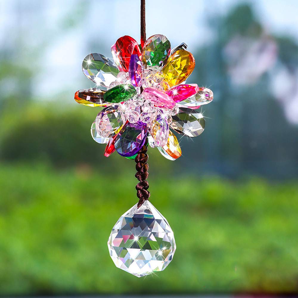 WEISIPU Crystals Ball Prisms Suncatcher Hanging Ornament Crystals Rainbow Flowers with Clear Crystal Pendants for Home, Office, Garden Decoration, Car Pendant, Birthday Present(Colorful) ...