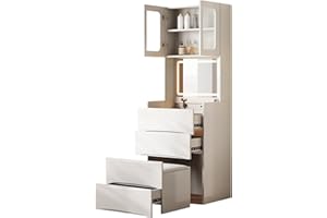 3-in-1 Vanity Table with LED Mirror & Storage Stool, Flip Top Makeup Dressing Table with Adjustable Lights, 5 Storage Spaces 