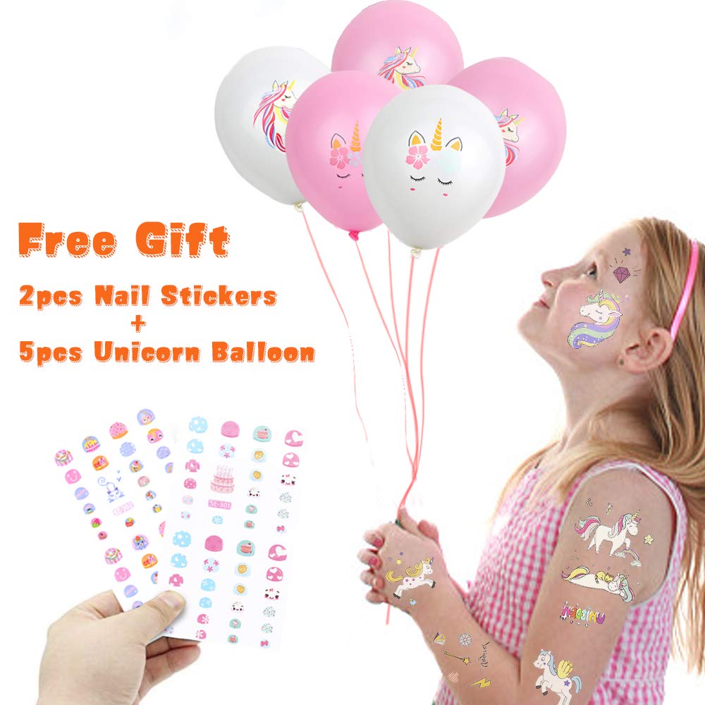 HOTFIT Tattoo Kinder, 20 Sheet Einhorn Kinder Tattoo Set kindertattoos Temporäre Tattoos für Kindergeburtstag Einhorn Party Nagelsticker + Ballon (Einhorn # 2)