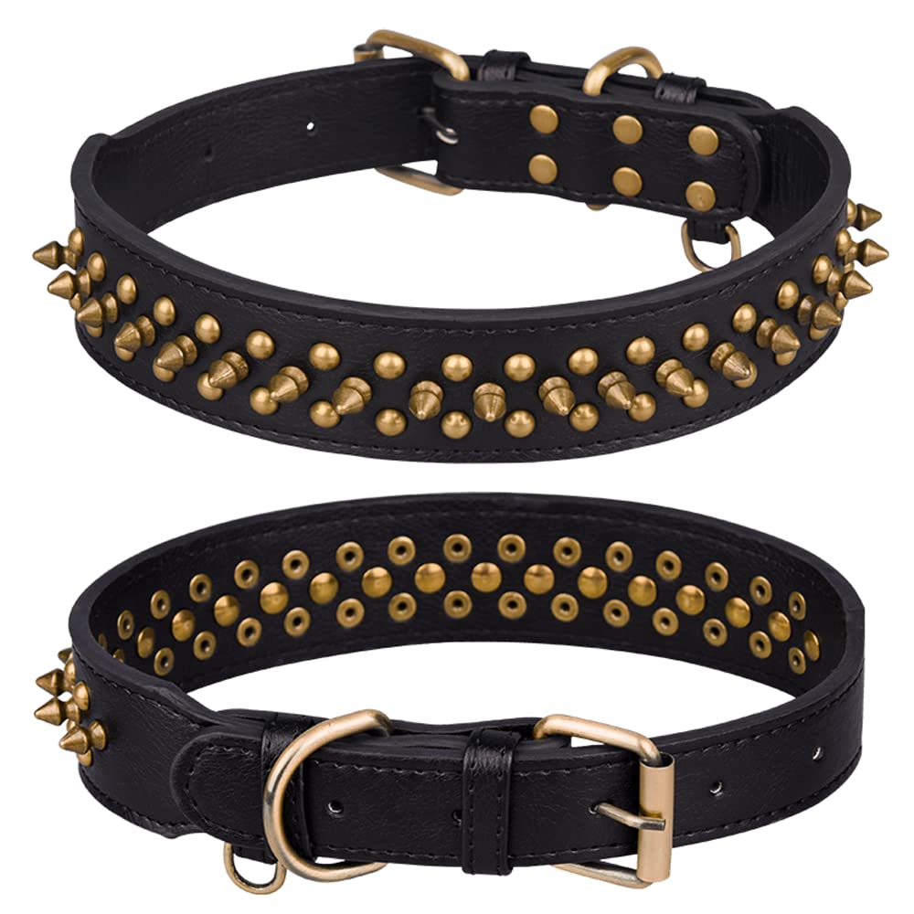 haoyueer Spiked Dog Collar Soft Pu Leather Mushrooms Rivet Spike Studded Puppy Adjustable Cat Collars (L, Black1)
