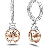 Ladybug Earrings for Women Sterling Silver Dangle Hoop Earrings Ladybird Earrings Cute Animal Huggie Hoop Jewelry Gifts for Lover Ladybug Daughter Birthday Gifts