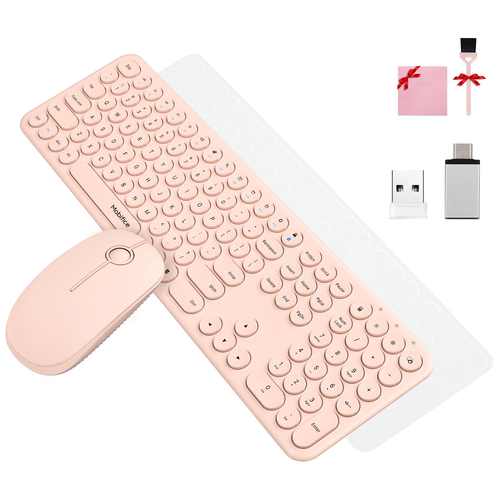 Photo 1 of Mobifice Cute Keyboard and Mouse Wireless for PC Computer/Laptop/Windows/Mac/Tablets, Ultra-Thin 2.4GHz USB Cordless Full-Sized Silent Retro Computer Keyboard Mouse Combo (Pink)