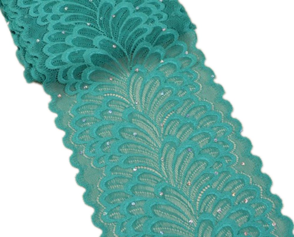 5 Yards Peacock Lace Ribbon with Sequins Stretch Floral Tulle Lace Trim Elastic Webbing Fabric Width 18cm for DIY Jewelry Making Craft Gift Wrapping Wedding Party Decor (Teal)