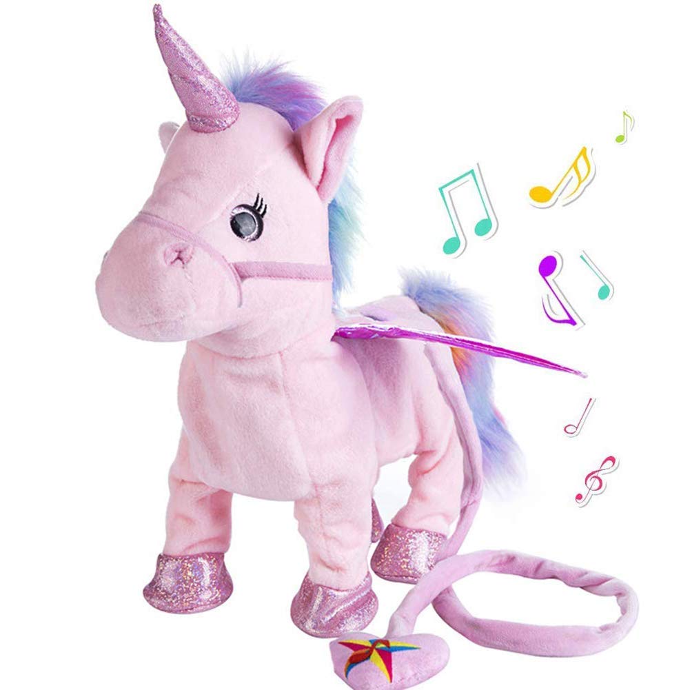 Aideal Singing and Walking Unicorn Soft Toy Electric Plush Toy Animated Music Toys for Baby Children Gifts (Pink)