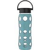 Lifefactory 22-Ounce Glass Water Bottle with Classic Cap and Protective Silicone Sleeve, Aqua Teal