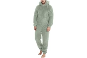 Mens Onesie Pajamas Sherpa Fuzzy One Piece Pajamas Winter Hoodie Zipper Jumpsuits Long Sleeve Warm Fleece Plush Romper