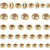 PH PandaHall 48pcs 18K Gold Plated Stopper Beads 4 Sizes Silicone Slider Beads Positioning Spacer Bead Adjustable Brass Bead with Rubber Insert for Summer Bracelets Necklace Jewelry Making, 5/6/7/8mm