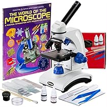AmScope AWARDED 2016 BEST STUDENT MICROSCOPE 40X-1000X Dual Light Glass Lens Metal-Body Student Microscope with Slides, Tools and Book
