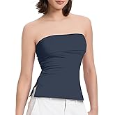Women Tube Tops Sexy Double Line Going Out Trendy Strapless Side Split Tank Tops
