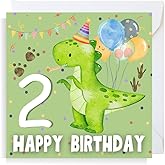 Second Ave Dinosaur 2nd Birthday Age 2 Square Children's Kids Birthday Greeting Card for Boy or Girl