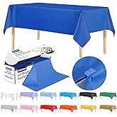 GlitshHaven 54 Inch X 100 Feet Plastic Table Cover Roll Disposable Tablecloth with Slide Cutter for All Type/Shape Tables | Table Cover for Party, Picnic, Banquet & Outdoor Activities (Blue)