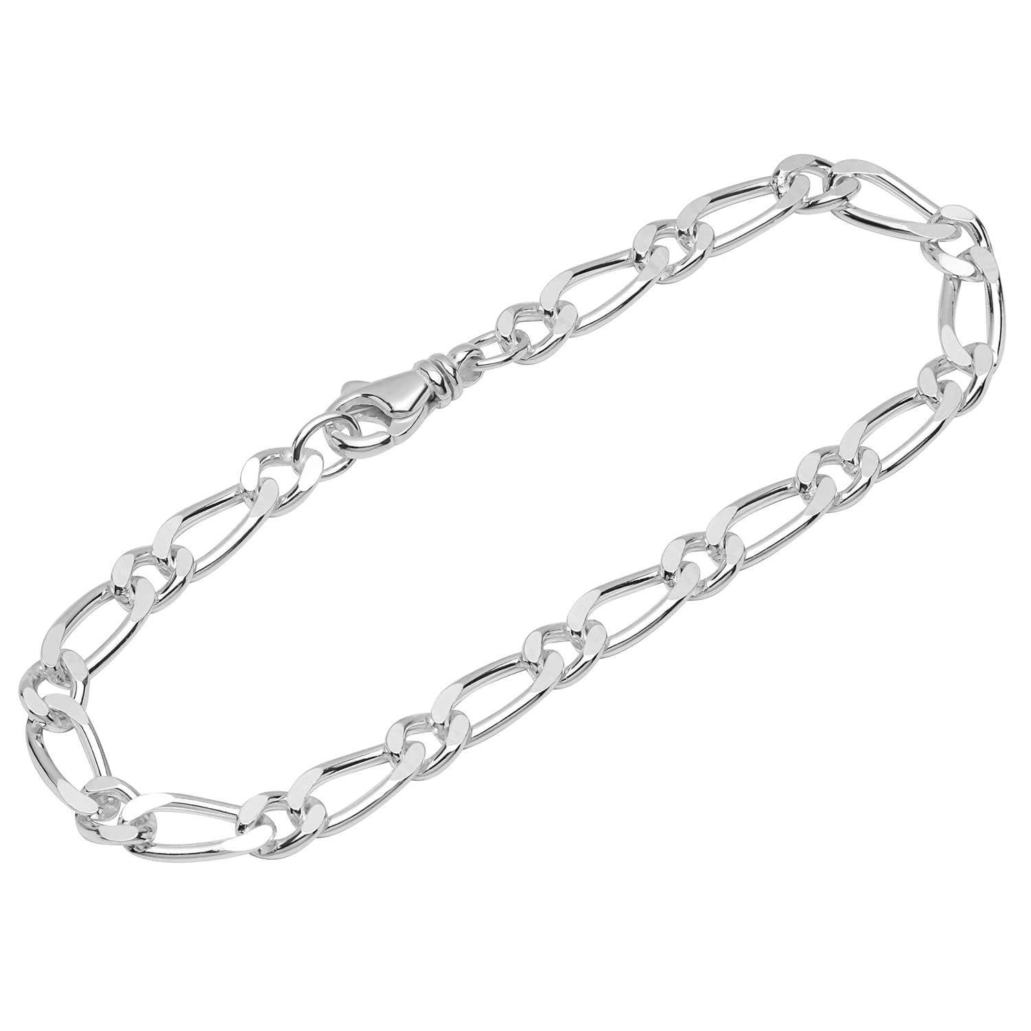 NKlaus bracelet 925 Sterling Silver 24cm Figaro curb chain 4 pave diamonds Unisex 12234