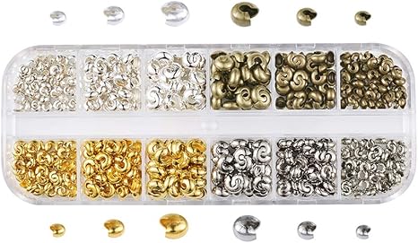 Pandahall 6 Colors 4x3mm Brass Open Crimp Beads Covers Knot Covers Beads End Tips for Jewelry Makings About 250pcs// Box