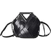 Woven Bucket Crossbody Bags for Women, Retro Leather Tote Handbag Top-handle Hobo Purse Inverted Triangle Shoulder Bag