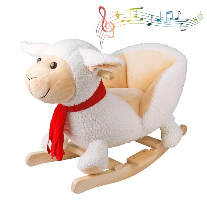 Schaukelpferd Schaf Baby Schaukelpferd mit Sound Schaukelpferd Kinder Schaukeltier Plüsch Schaukelpferd ab 1 jahr