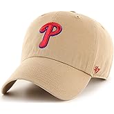 47 Brand MLB Khaki Primary Logo Clean Up Adjustable Strap Baseball Dad Hat Cap, Adult One Size Fits All