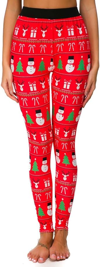 Weihnachts Leggings Damen Mit Rentier & Schneeflocken - Warme Winterleggins Für Festtage | Schwarz Mit Weihnachtsmotiv