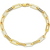 SugarTang Paperclip Bracelet for Men Women,18k Gold Plated 925 Sterling Silver Italian 4.5mm Solid Diamond Cut Paperclip Link Chain Bracelet Jewelry (6.5-7.5in/Sliver-Gold)