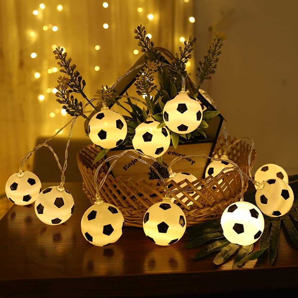 Football String Lights,MMTX 20 LED Soccer Shaped Rope Lamp,Funny String Lights Indoor Fairy Lights Football Home Decorations Light for UEFA EURO 2021 Football World Celebration Bedroom Accessories
