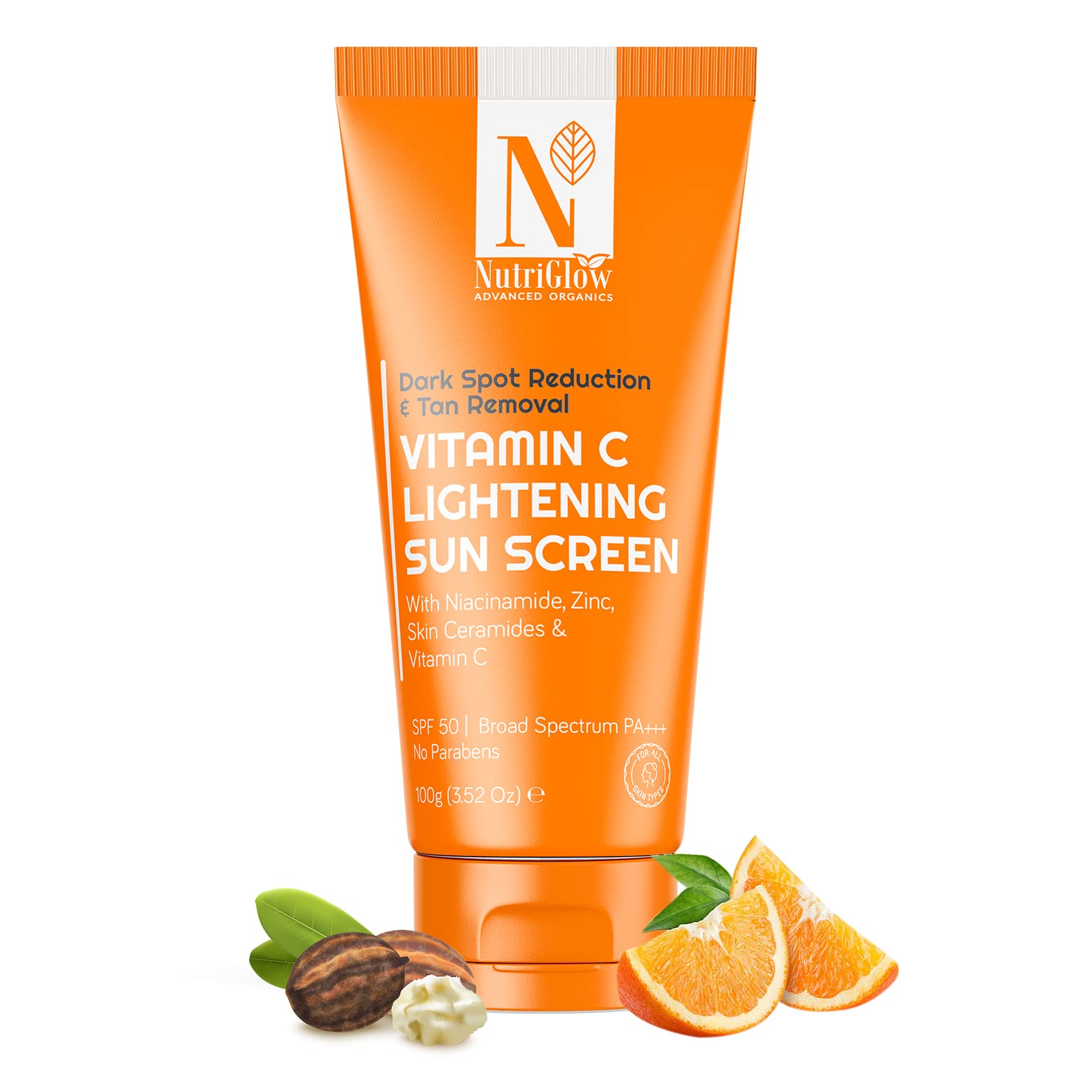 NUTRIGLOW Advanced Organics Vitamin C Lightening Sunscreen SPF50 PA+++ for Sun Protection, Quick Absorb, All Skin Types, 3.5 Oz