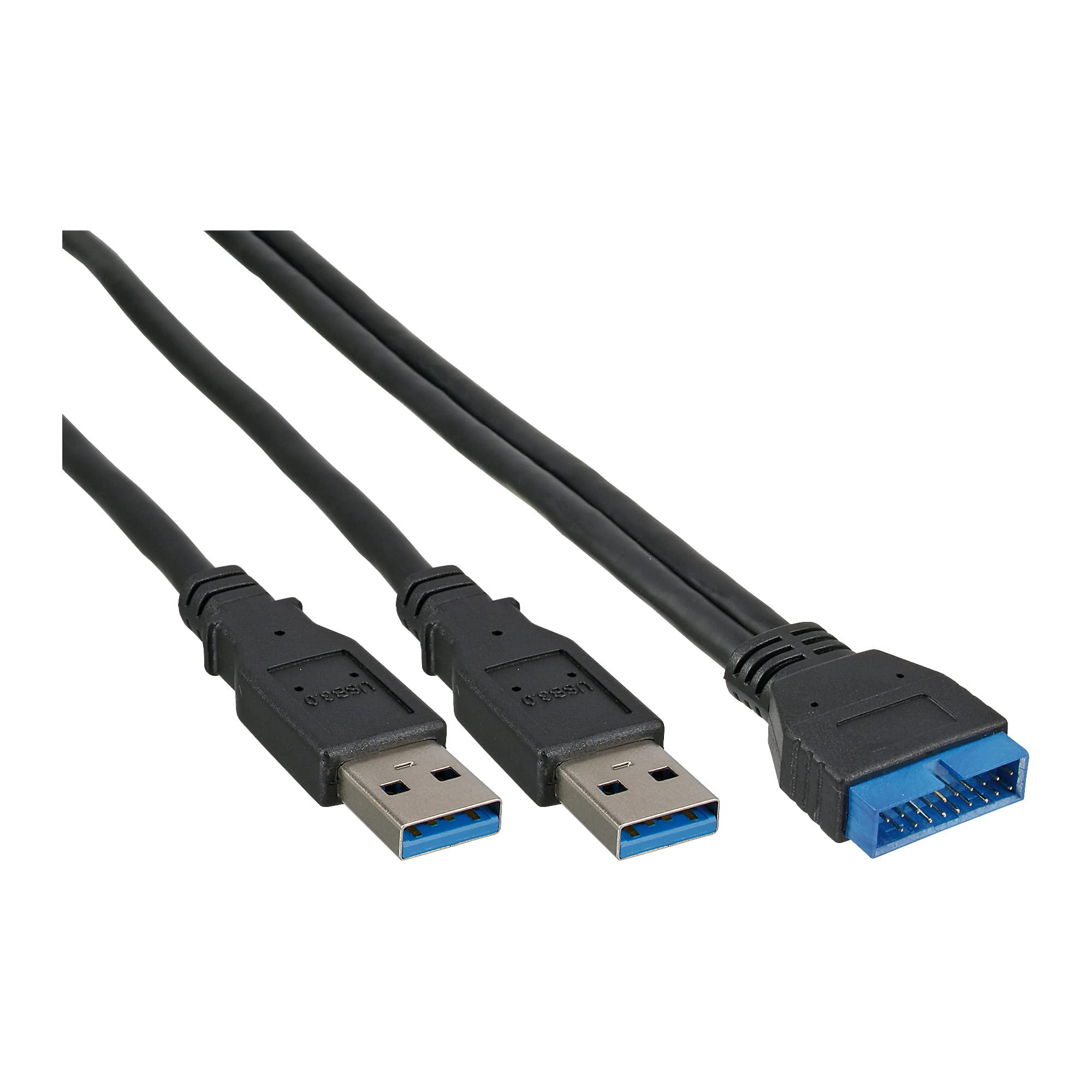 InLine USB 3.0 Adaptor Cable Plug 2 x Plugs A to 19-Pin Post Connection, 0.4 m