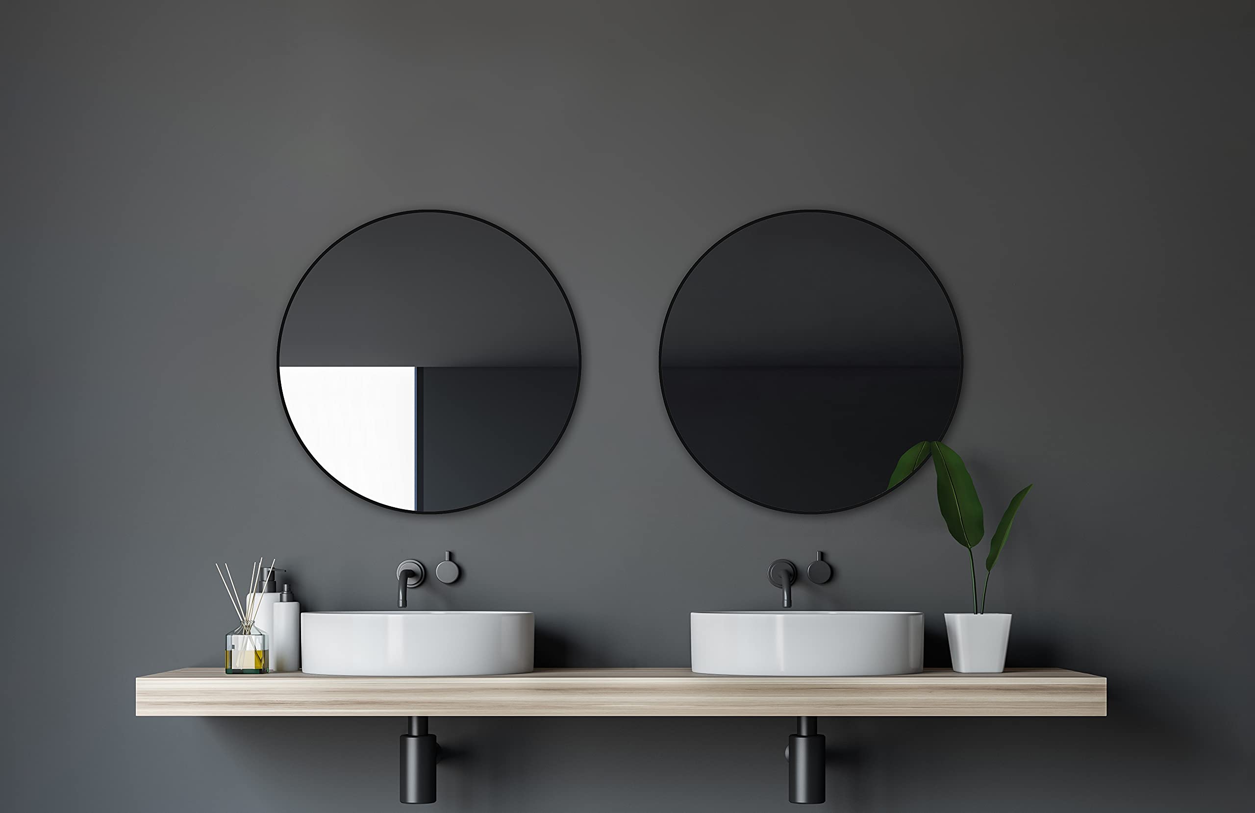 Talos Black Circle Design Wall Mirror, Aluminium Frame, Matt Black, 60 cm