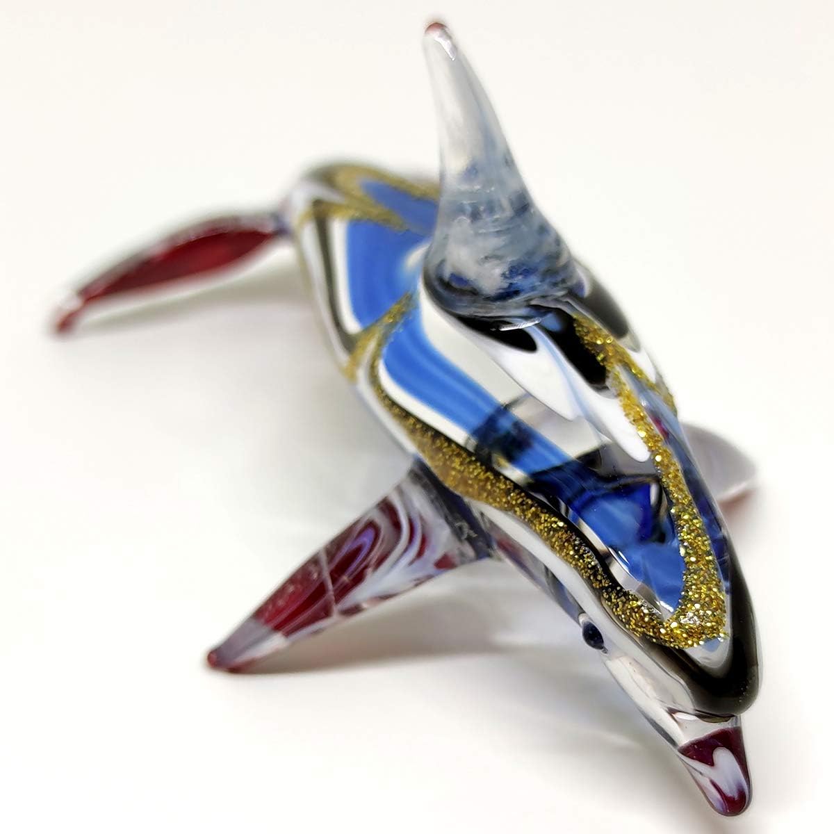 Sansukjai Dolphin Figurines Animals Hand Blown Glass Art Collectible Gift Home Decorate 4", Red Blue: Kitchen & Dining
