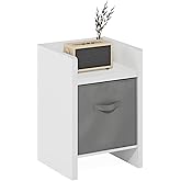 Furinno Viola Side Table, Thick Frame End Table with Storage Bin, Night Stand, Bedside Table, for Living Room, Bedroom, White