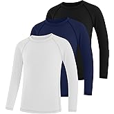 LessonZoo 3 Pack Youth Boys' Compression Shirts Long Sleeve Athletic Undershirt Quick Dry Kids Base Layer for Baseball Soccer
