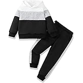 XUANHAO Toddler Boy Clothes Fall Winter Hoodie Outfits for Boys Color Block Sweatsuit Tops Pants Little Kids Clothing Sets