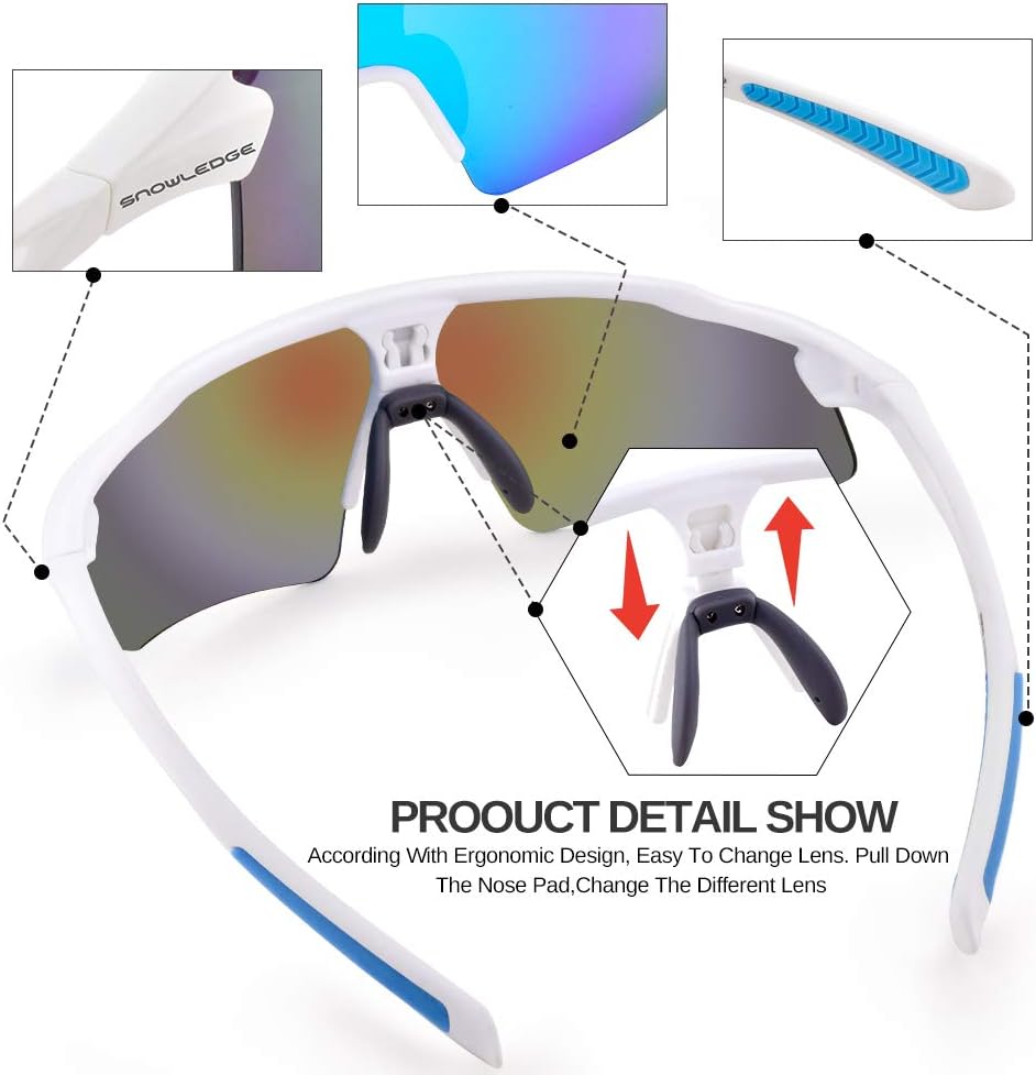 Snowledge Cycling Glasses with 5 Interchangeable Lens UV 400 Protection Polarised Sports Sunglasses for Men Women Running Climbing Fishing Driving Golfing - Image 5